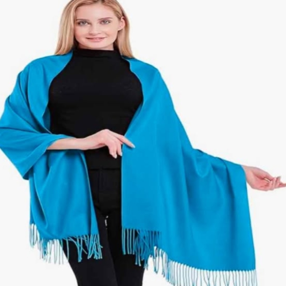 New Blue Pashima Shawl with Fringe